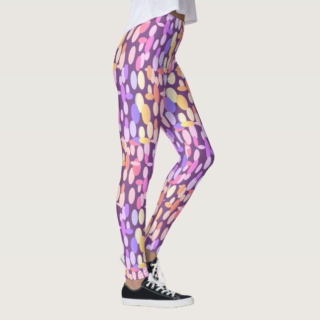 Leggings de padrão de pontos de oval felizes color (Direita)