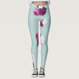 Leggings de padrão de Rosa de cor azul e roxa