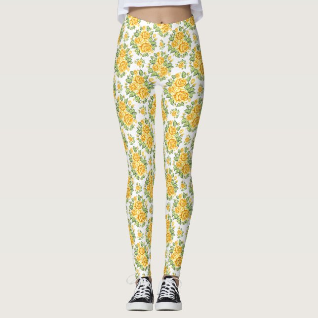 Leggings de padrão de rosas amarelas (Frente)