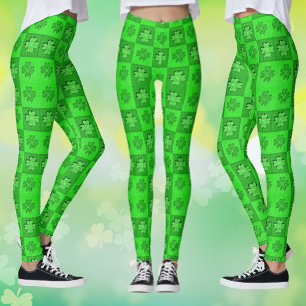 Leggings de padrão de Shamrock com três folhas ver