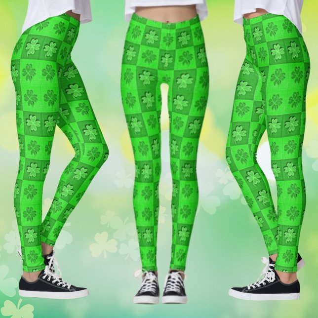 Leggings de padrão de Shamrock com três folhas ver (Green Three Leaf Clover Shamrock Pattern Leggings)