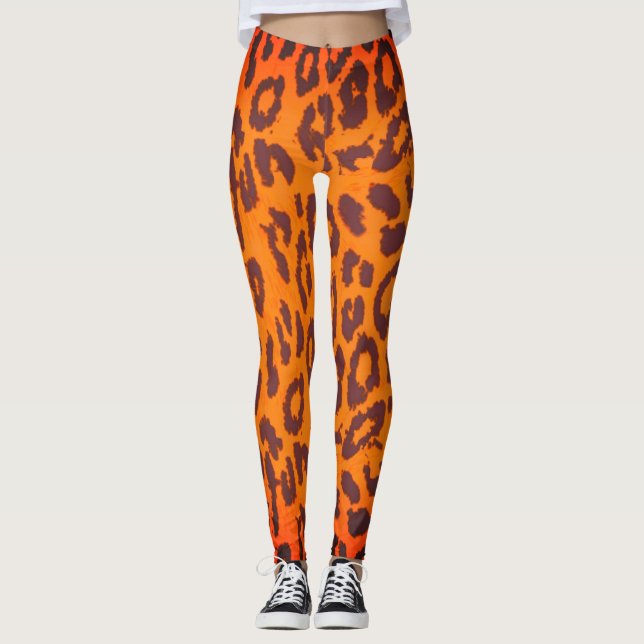 Leggings de padrão de textura da pele do leopardo (Frente)