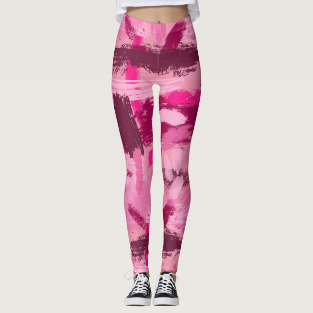 Leggings de padrão do pincel rosa (Frente)