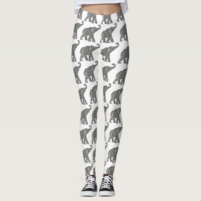 Leggings de Padrão Elefante Aztec, de Tribo Étnica (Frente)