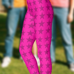 Leggings de padrão em estrela cor-de-rosa brilhant