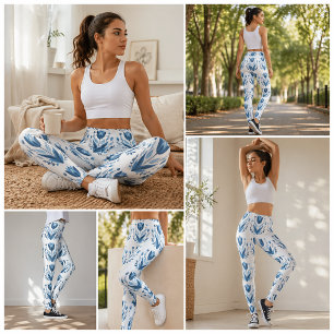 Leggings de Padrão Floral Azul