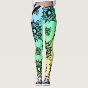 Leggings de padrão floral preto Pastel