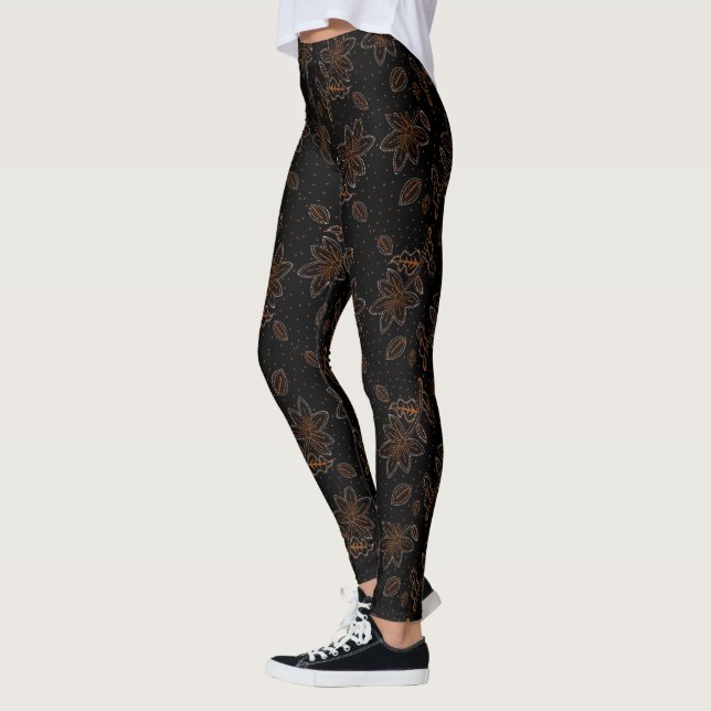 Leggings de padrão flórico preto e Dourado (Esquerda)