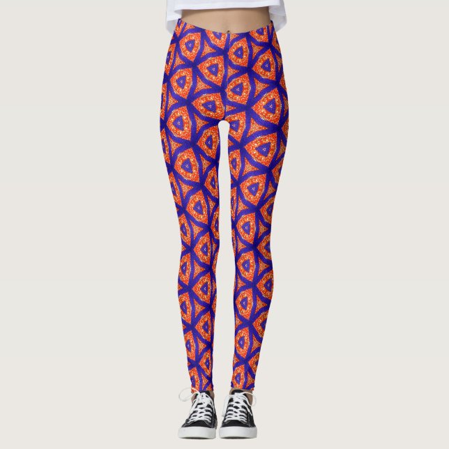 Leggings de padrão italiano laranja e roxo (Frente)