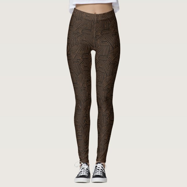 Leggings de padrão Tiki marrom e preto (Frente)