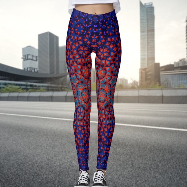 Leggings De Padrão Vermelho E Azul Negrito (Criador carregado)