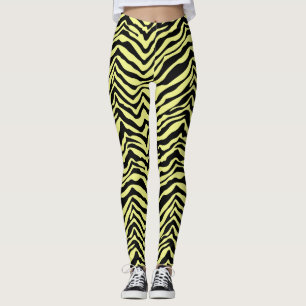 Leggings de padrões animais de zebra amarela e ne