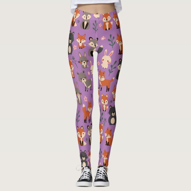 Leggings de padrões de animais de madeira (Frente)