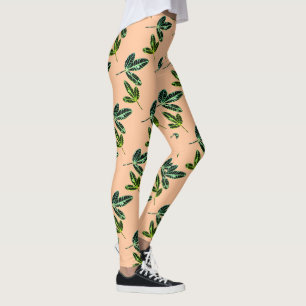 Leggings de Padrões de Folha de Fig Funky