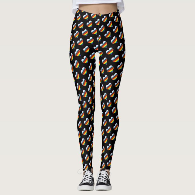 Leggings de padrões do coração do arco-íris (Frente)