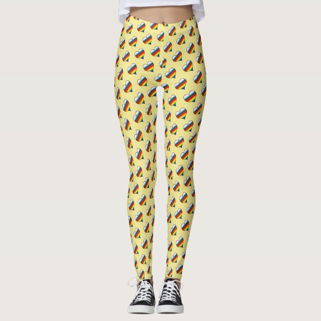 Leggings de padrões do coração do arco-íris (Frente)