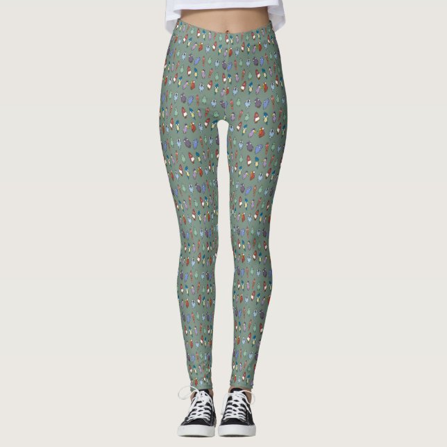 Leggings de Pássaros de Cartoon Quirky (Frente)