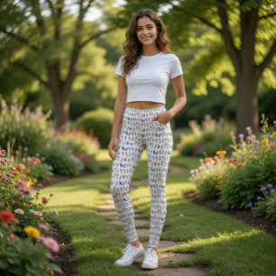 Leggings de Pássaros de Cartoon Quirky