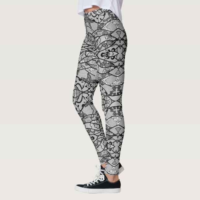 Leggings de peixes de renda preta falsa moderna (Esquerda)