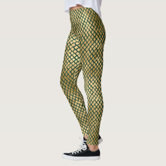 Leggings de pele de Emerald Green e Dourada Cobra