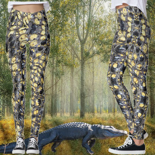 Leggings de "Pele do Gator" Pretas e Amarelas
