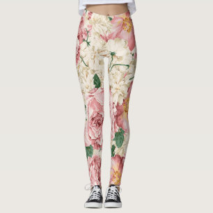 Leggings de Pêonias Vintage e Hydrangeas
