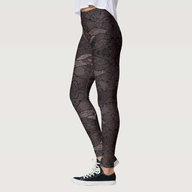 Leggings de pesca com rendas pretas falsas únicas (Esquerda)
