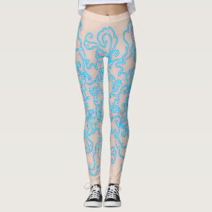 Leggings de Pêssego com Abstrato de Linha Azul