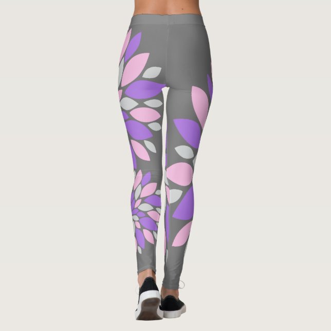 Leggings de Pétalas de Roxo Feliz em Cores Pastel (Verso)