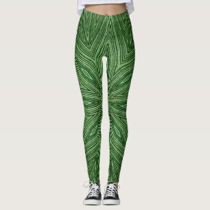 Leggings de pintura de ioga, padrão verde em bambu