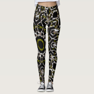Leggings de prata e mandala Dourada