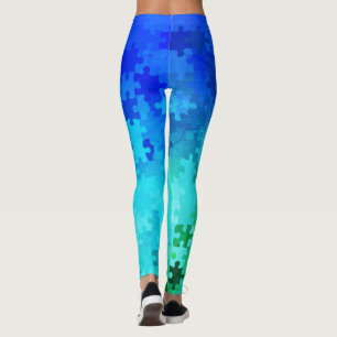 Leggings de Quebra-cabeça de Gradiente Azul-Verde
