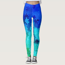 Leggings de Quebra-cabeça de Gradiente Azul-Verde