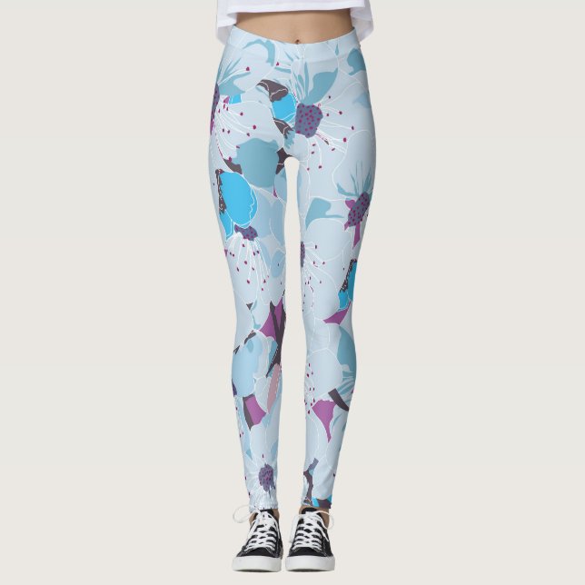 leggings de sakura floral azul (Frente)