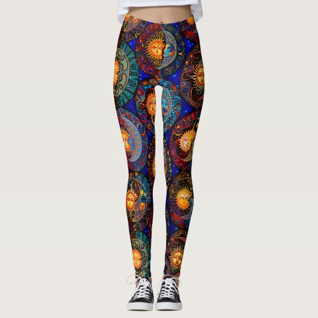 Leggings de Sonhos Cósmicos: Leggings de Sol e Lua (Frente)