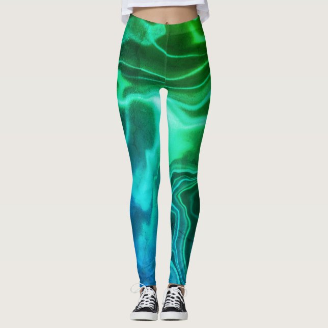 Leggings de Spandex Marmoreadas Verde e Azul (Frente)