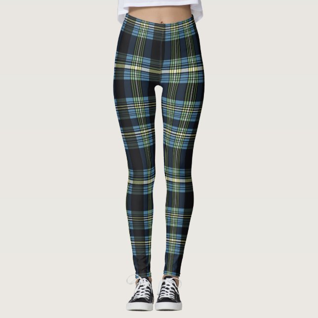 Leggings de Tartan Azul, Verde e Preto (Frente)
