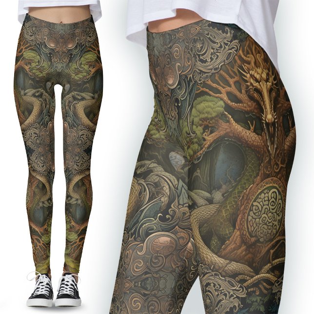 Leggings de Tatuagem do Dragão Verde: Arte Viking  (Criador carregado)