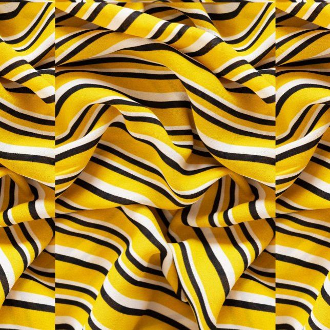 Leggings de Tecido com faixas amarelas (A piece of fabric with a striped pattern in yellow, black, and white, the fabric is draped,)