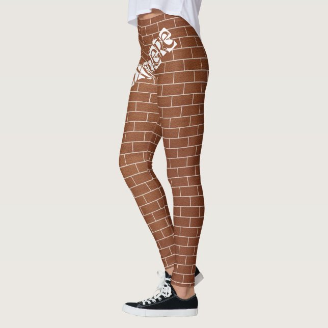 Leggings de texto personalizadas - Parede de tijol (Esquerda)