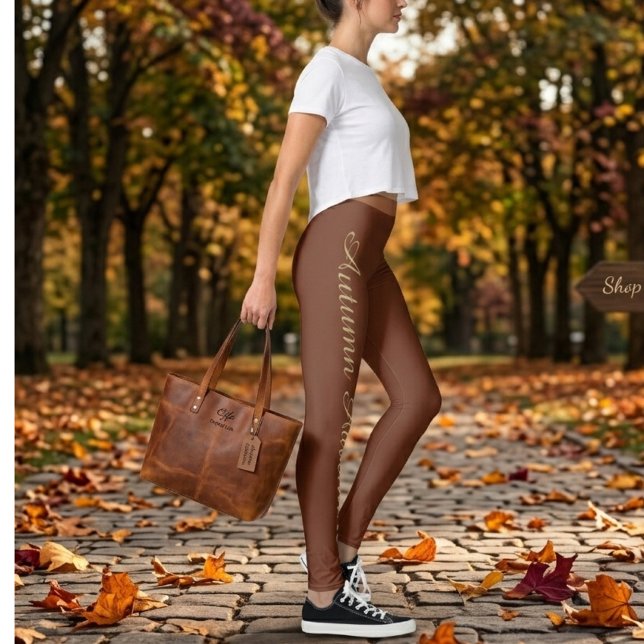 Leggings de Tipografia de Outono Marrom – Outono M (Criador carregado)