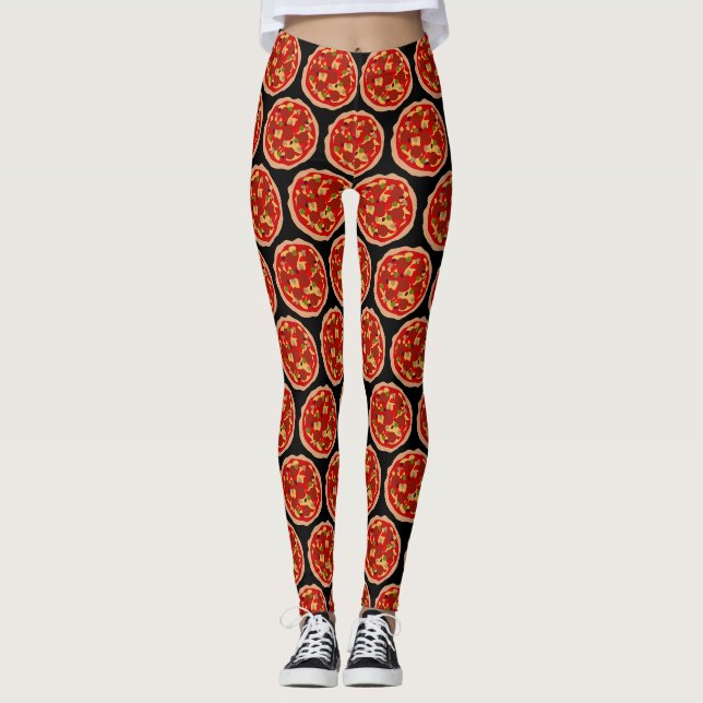 Leggings de treino com estampa engraçada de pizza  (Frente)