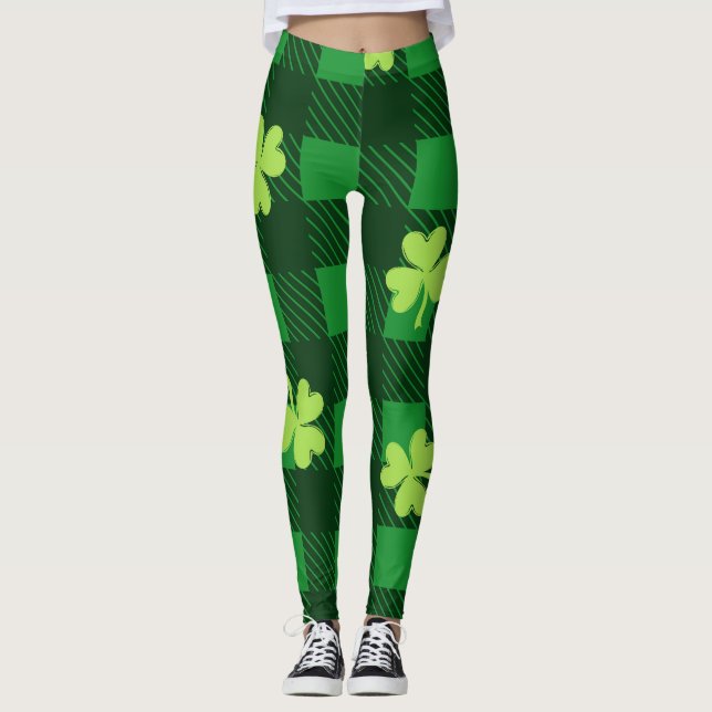 Leggings de trevo de quadro-negro Dia de São Patrí (Frente)