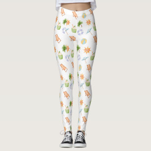 Leggings de Verão Tropical de Coco Jovem Paraíso