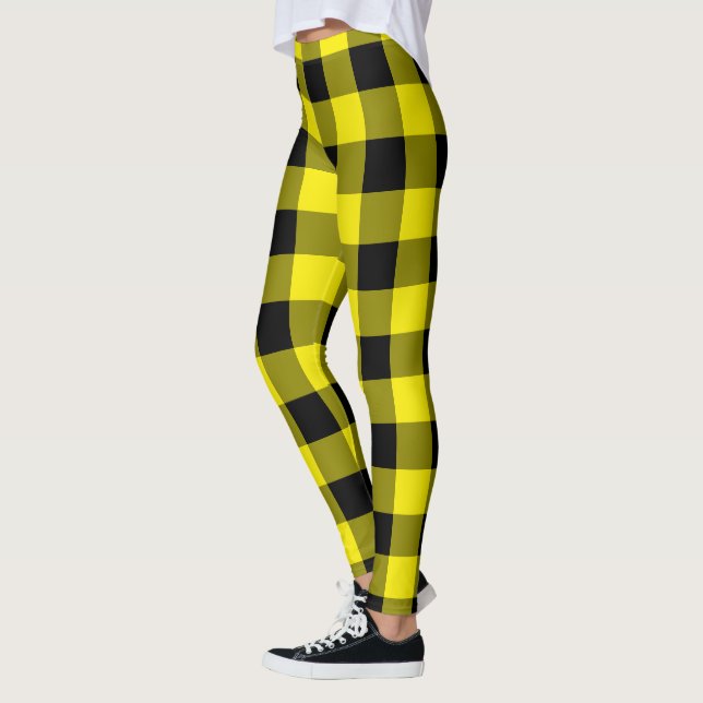 Leggings de verificação pretas e amarelas (Esquerda)