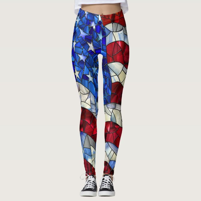 Leggings de vidro manchadas pela bandeira american (Frente)