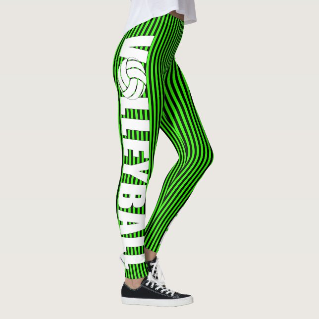 Leggings de voleibol em faixa verde-negra e neon (Direita)