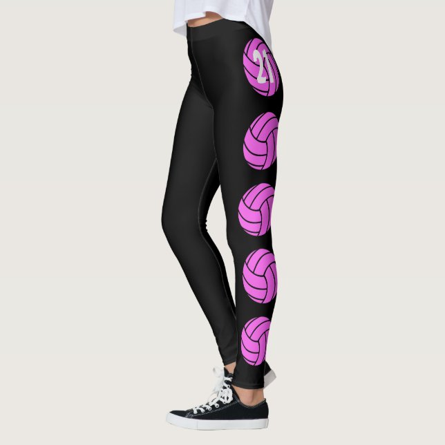 Leggings de voleibol rosa personalizáveis (Esquerda)