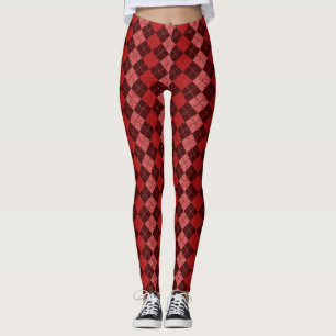 Leggings de Xadrez de Argyle Vermelho-Cinto