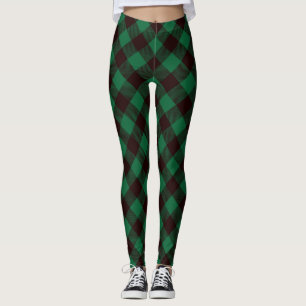 Leggings de Xadrez Negra Verde-feminino
